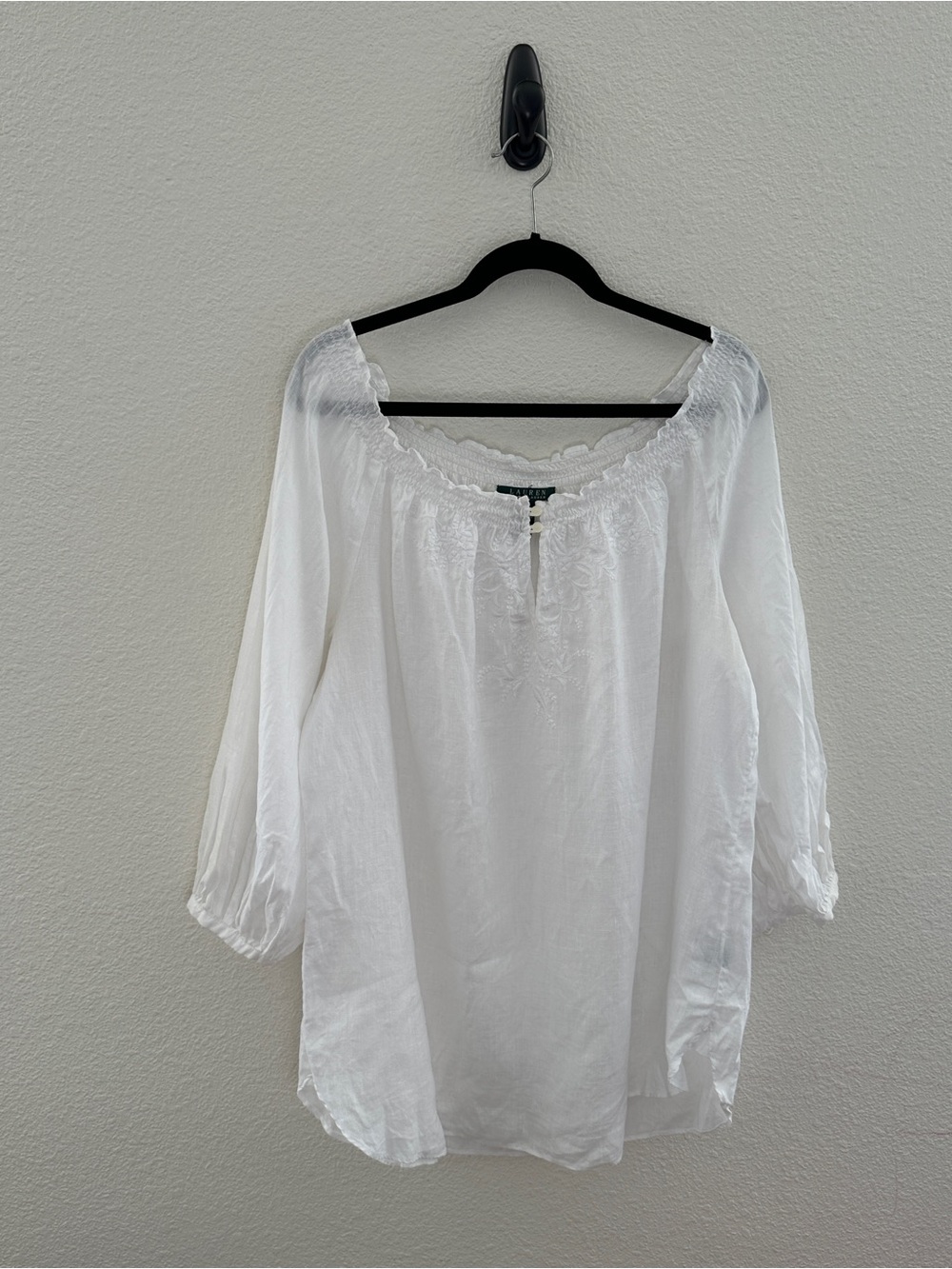 *Unavailable* Lauren Ralph Lauren Blouse Women XL White Linen Embroidered Top
